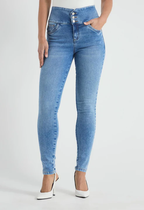Jean escultor claro y bota tubo para mujer - Vista 4
